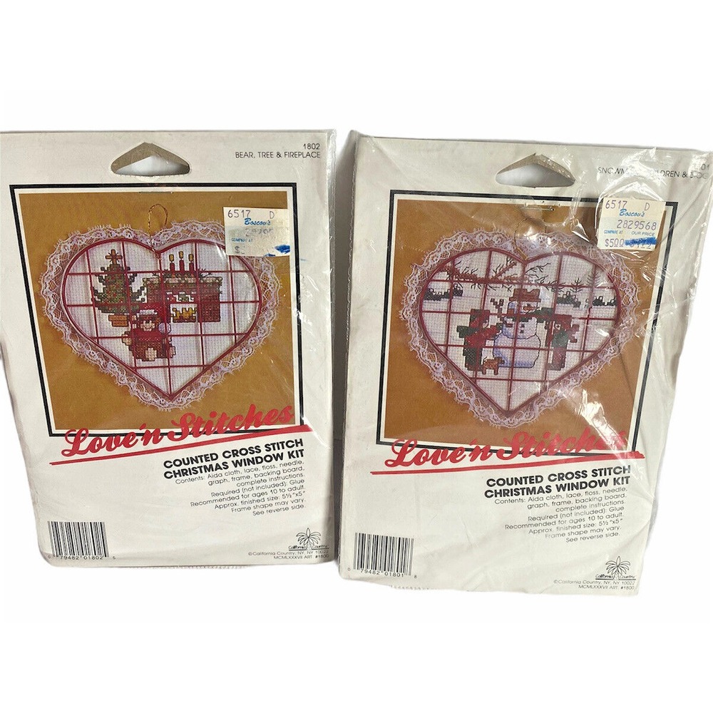 LOVE 'N STITCHES Counted Cross Stitch Kit CHRISTMAS Kit Lot of 2 kits snowman